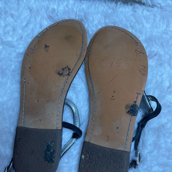 Sam Edelman Gigi leather multi color embroidery black T Strap thong sandals SZ9M - Picture 6 of 7